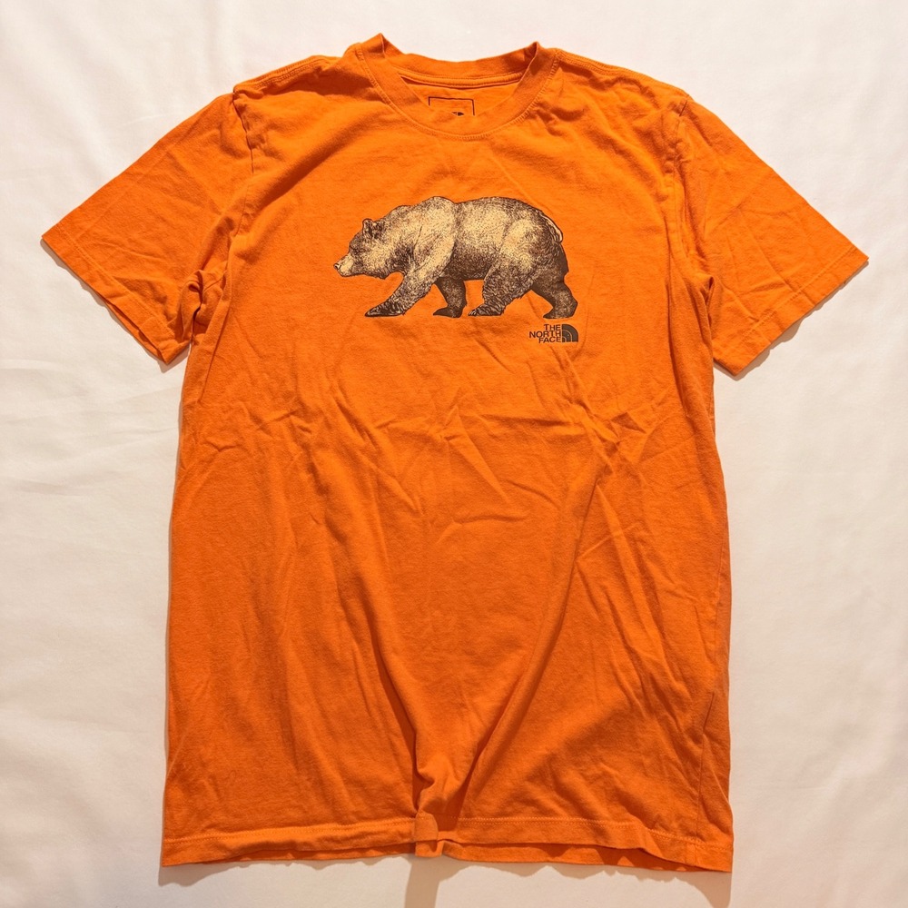 The North Face T-Shirt Mens Medium Orange Grizzly Bear Graphic Short Sleeve Tee